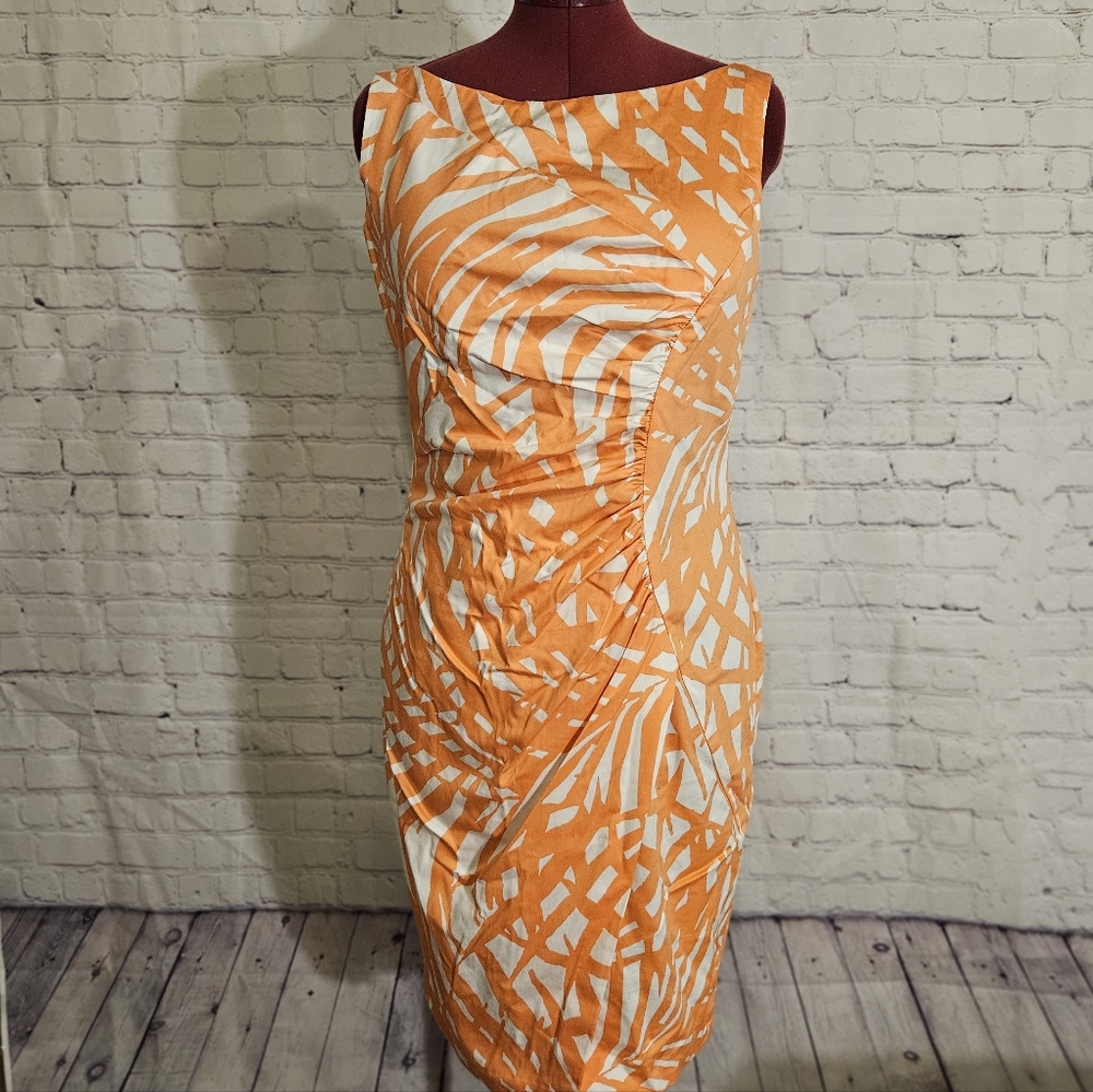 London Times Peachy Orange and White Patterned Midi Dress